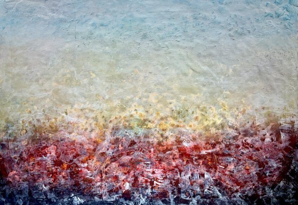 Abstrakte Landschaft in Rot und Blau