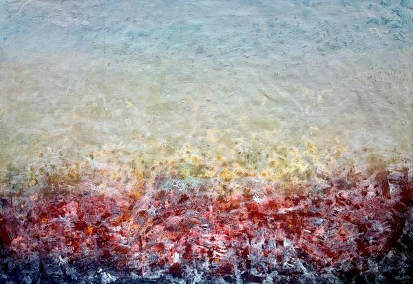 Abstrakte Landschaft in Rot und Blau